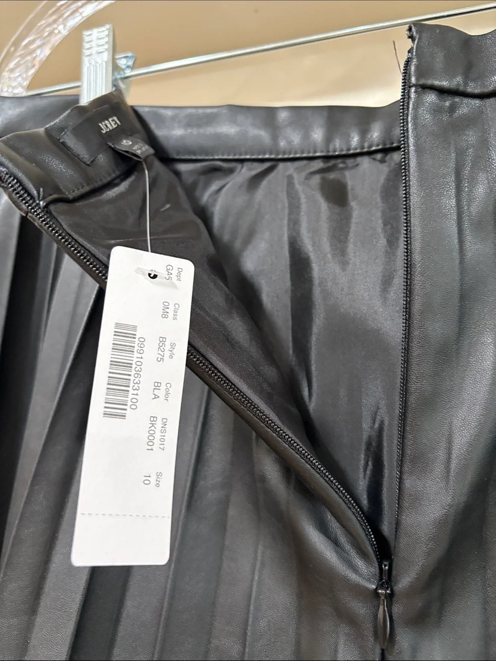 J. Crew Black Pleated Faux Leather Midi Skirt, Size 10, NWT